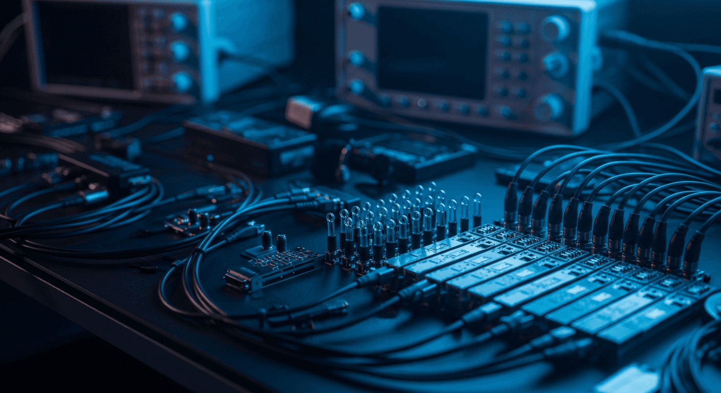 Black Sea Technology engineering workbench with high-speed optical modules and test instruments